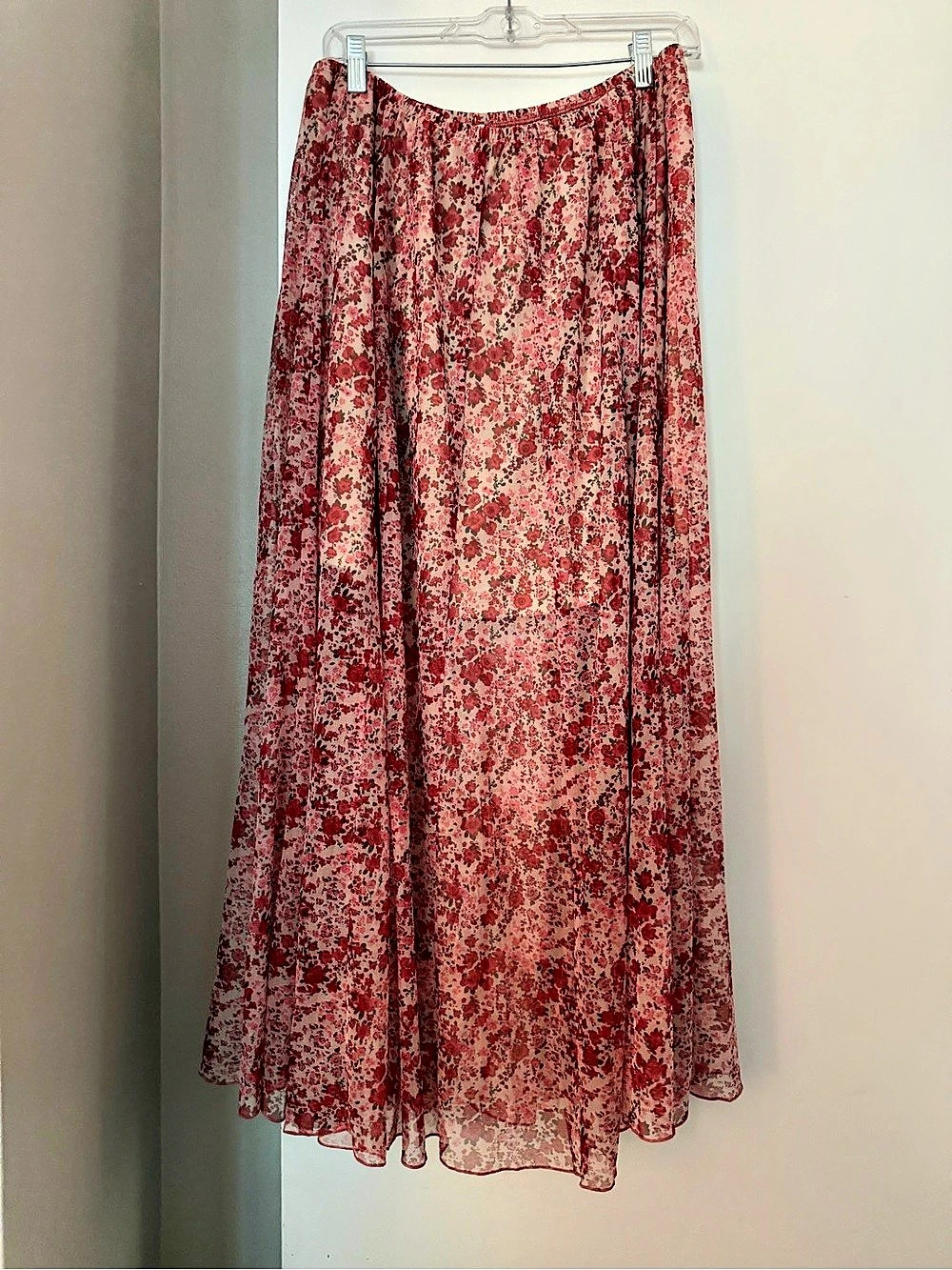 AnnieWear Marcie Floral Midi Skirt Pink & Red XL